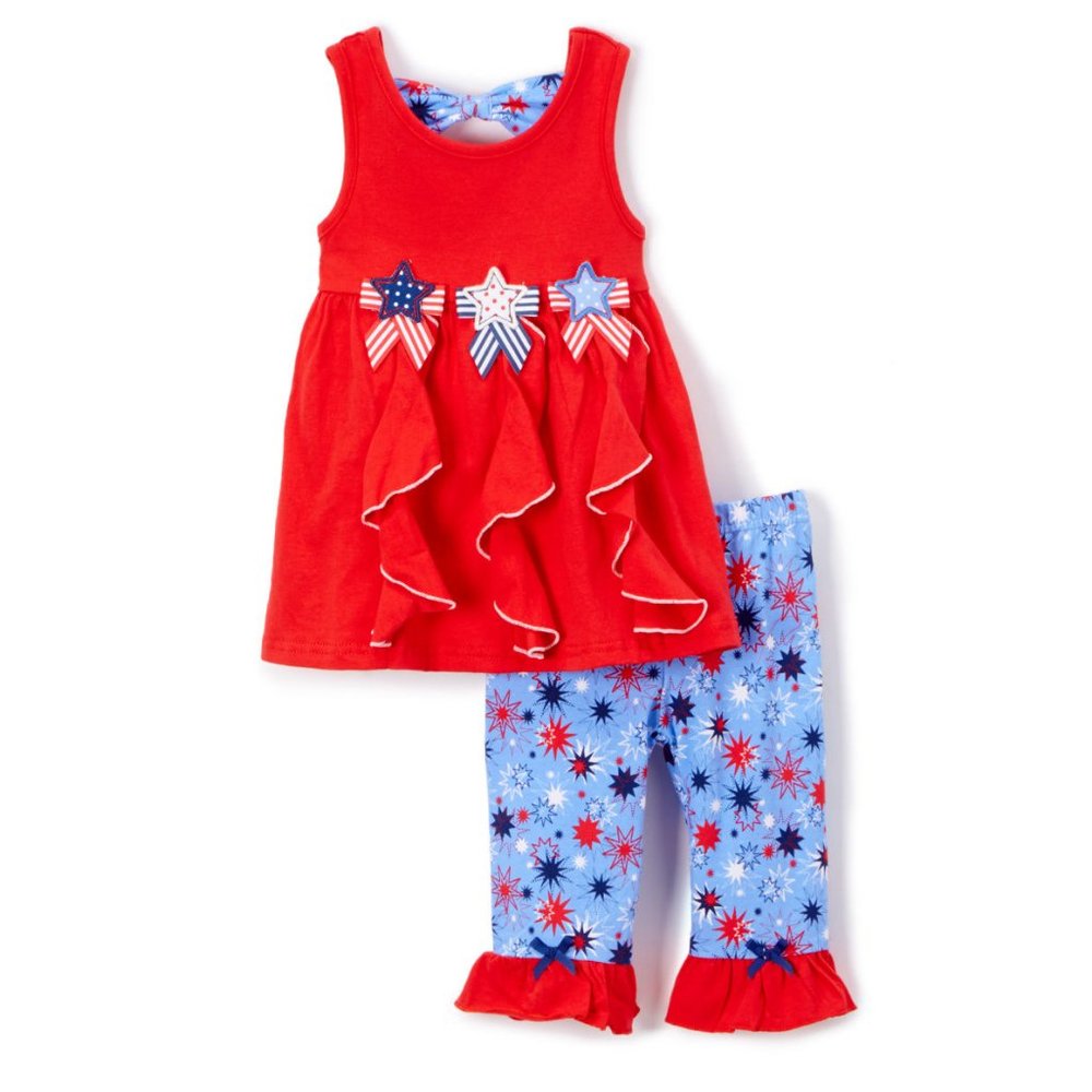 Nannette Patriotic Ruffle Tunic Girls Outfit Set
